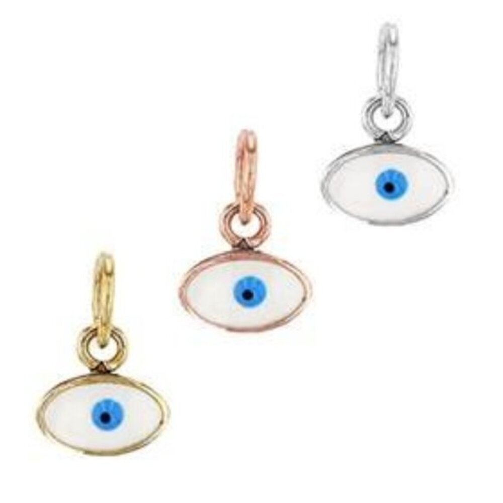 14K Gold Evil Eye Charm, Blue and White